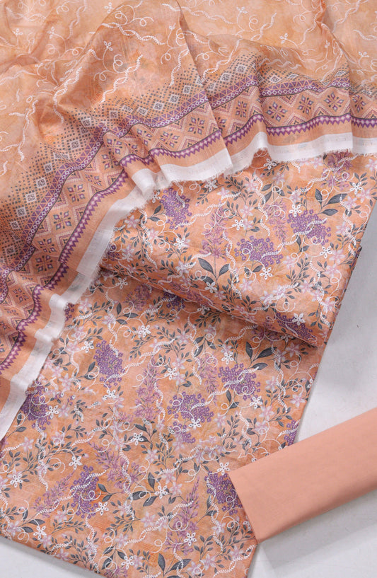 Amna Khadija Fancy Embroidered Lawn Unstitched 3 Piece Suit - DRF-03 - AM26FNC - Peach - Summer Collection