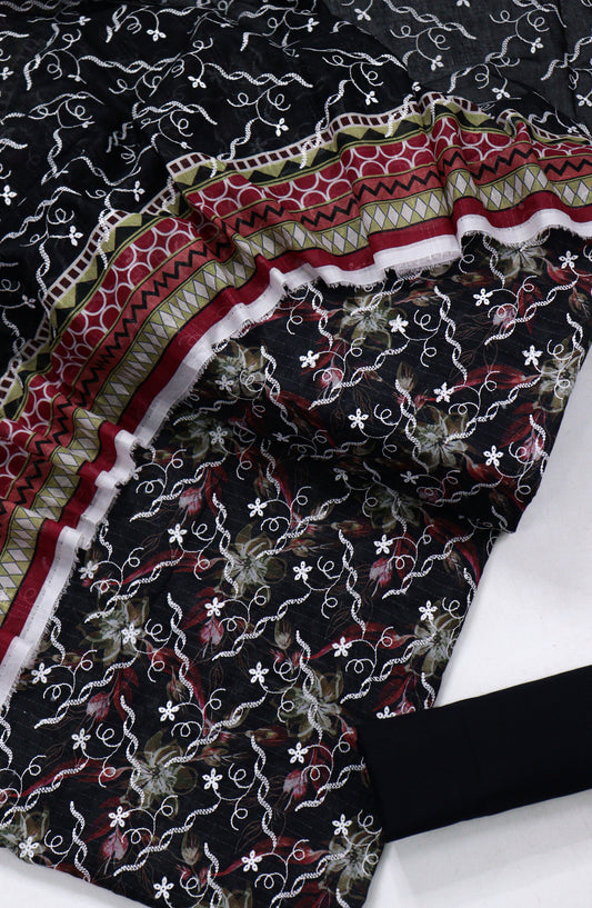 Amna Khadija Fancy Embroidered Lawn Unstitched 3 Piece Suit - DRF-02 - AM26FNC - Black - Summer Collection