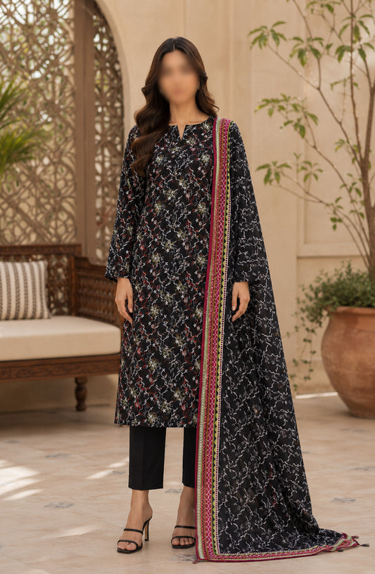 Amna Khadija Fancy Embroidered Lawn Unstitched 3 Piece Suit - DRF-02 - AM26FNC - Black - Summer Collection