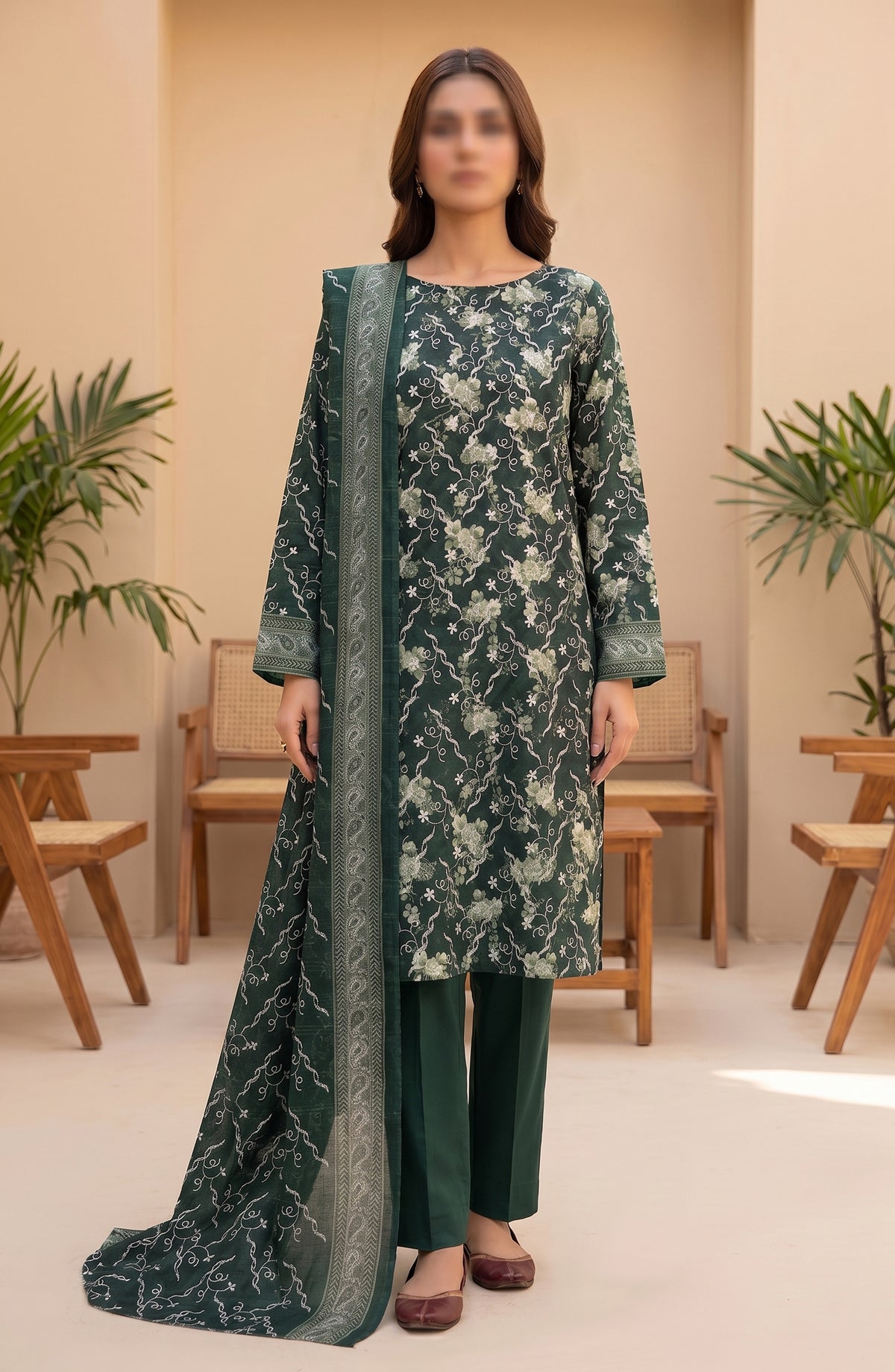 Amna Khadija Fancy Embroidered Lawn Unstitched 3 Piece Suit - DRF-01 - AM26FNC - Green - Summer Collection
