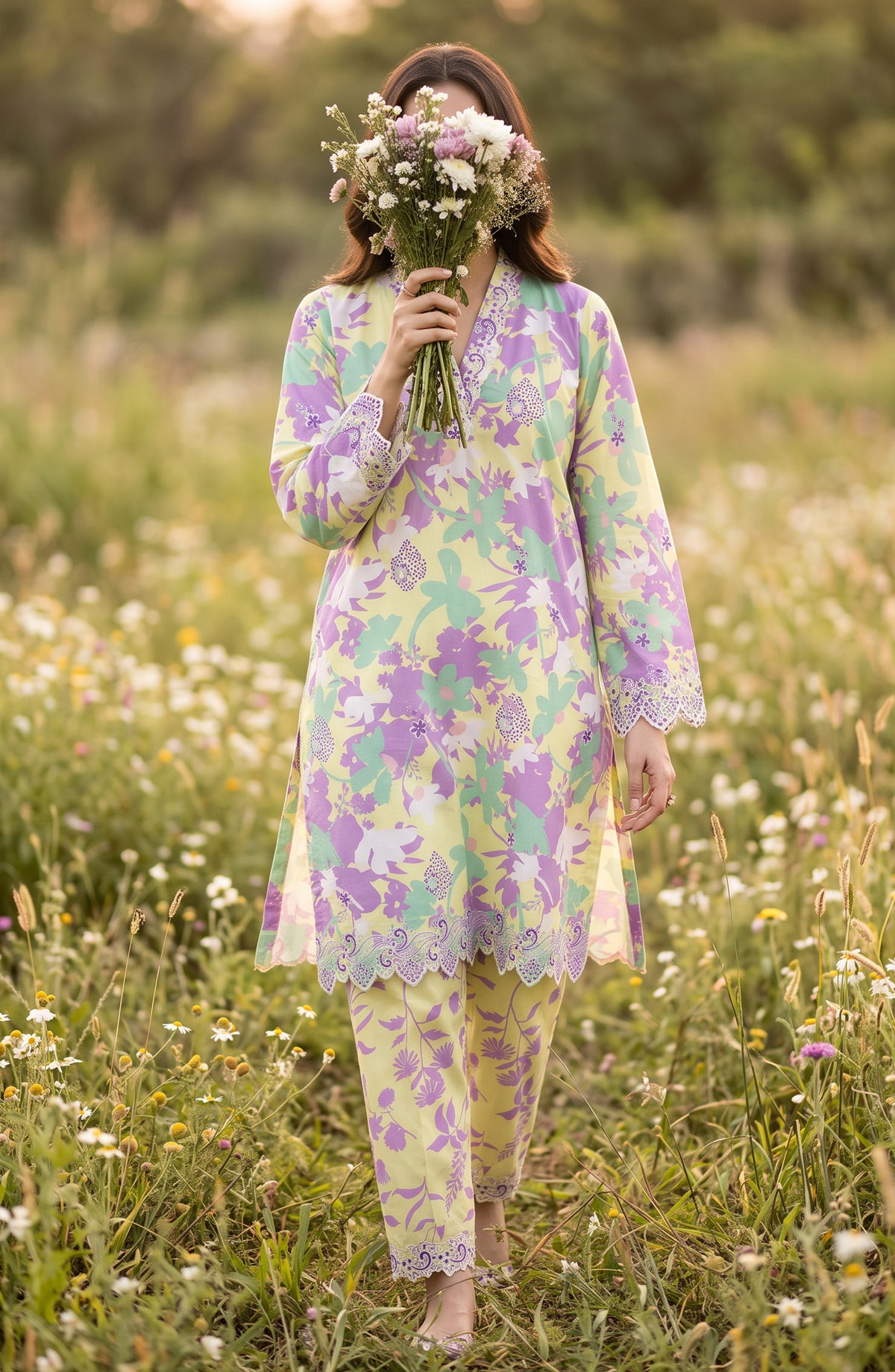 Amna Khadija Embroidered Chikankari Lawn Stitched 2 Piece Co ord Set - AKSE-25 - AM26ETRE - Multi - Summer Collection