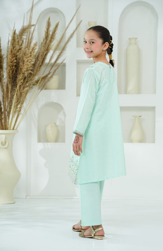 Amna Khadija Embroidered Cotton Jacquard Stitched 2 Piece Suit - AKEE-03 - AM26AKEE - Sea Green - Girls Eid Edit
