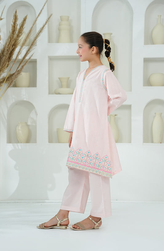Amna Khadija Embroidered Cotton Jacquard Stitched 2 Piece Suit - AKEE-04 - AM26AKEE - Pink - Girls Eid Edit