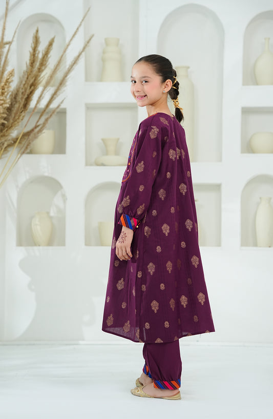 Amna Khadija Embroidered Cotton Jacquard Stitched 2 Piece Suit - AKEE-05 - AM26AKEE - Purple - Girls Eid Edit