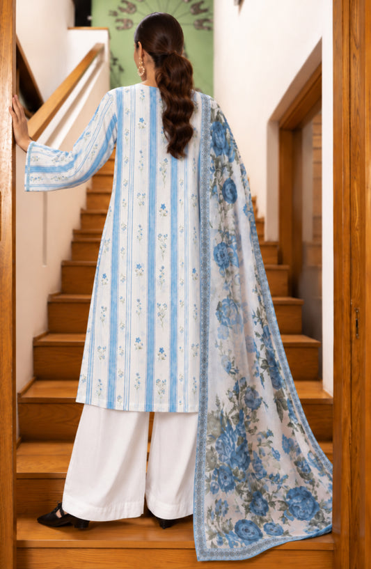 Amna Khadija Embroidered Cotton Stitched 3 Piece Suit - AKED-01 - AM26VRY - Sky Blue - Summer Collection