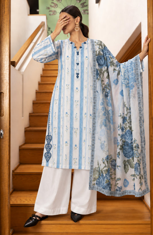 Amna Khadija Embroidered Cotton Stitched 3 Piece Suit - AKED-01 - AM26VRY - Sky Blue - Summer Collection