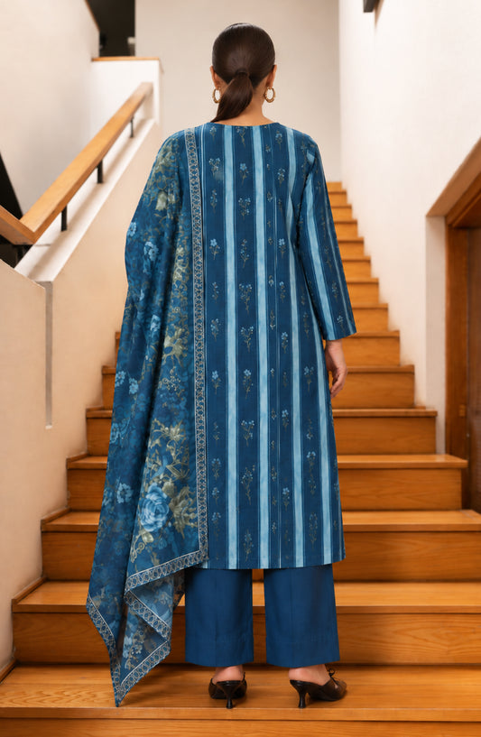 Amna Khadija Embroidered Cotton Stitched 3 Piece Suit - AKED-03 - AM26VRY - Blue - Summer Collection