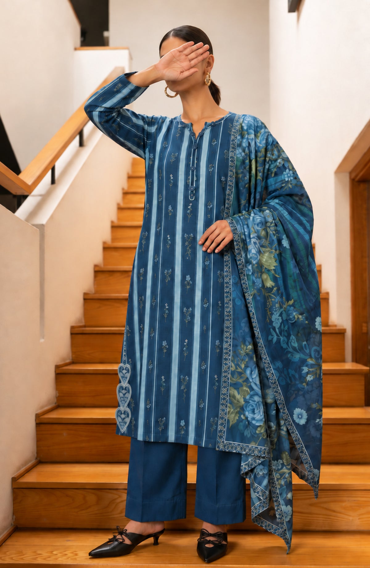 Amna Khadija Embroidered Cotton Stitched 3 Piece Suit - AKED-03 - AM26VRY - Blue - Summer Collection