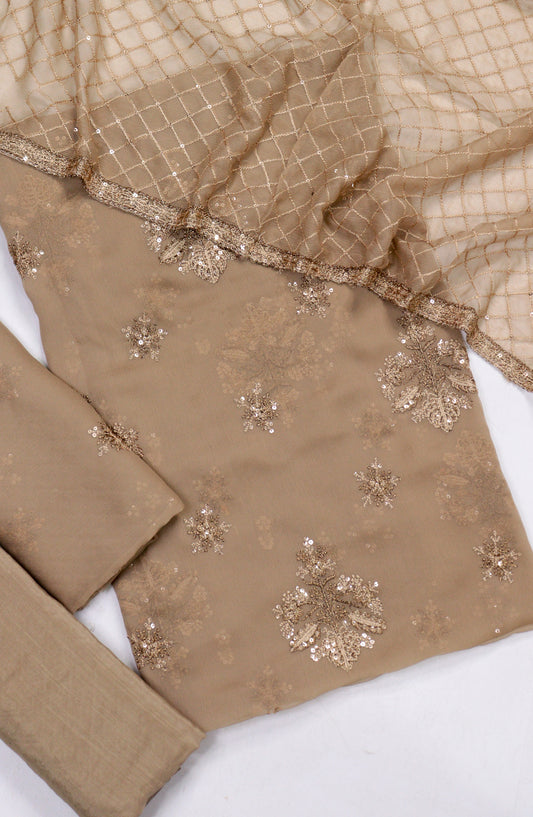 Amna Khadija Embroidered Crinkle Chiffon Unstitched 3 Piece Suit - Design-02 - AM25LXC - Beige - Formal Collection