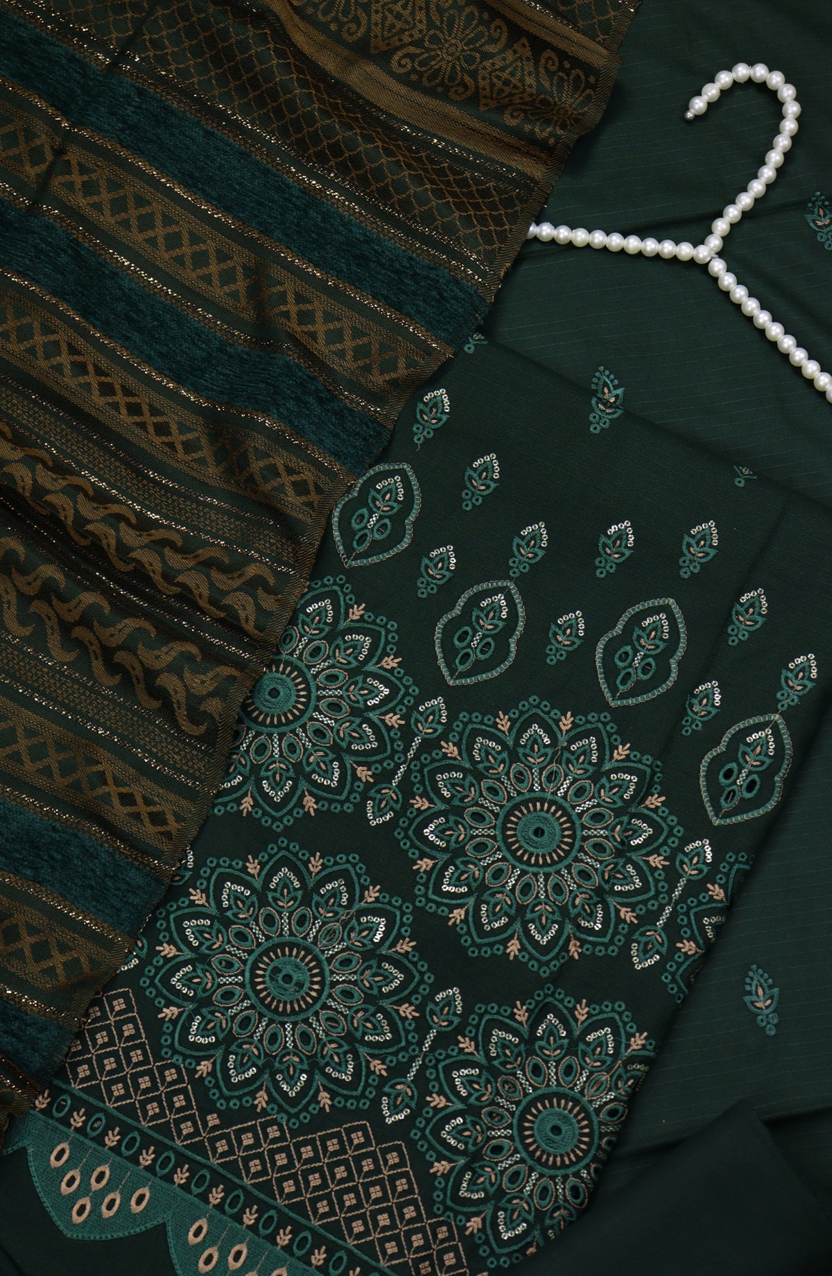 Amna Khadija Embroidered Dhanak Chikankari Unstitched 3 Piece Suit - Design-02 - AM25DHC - Green - Winter Collection