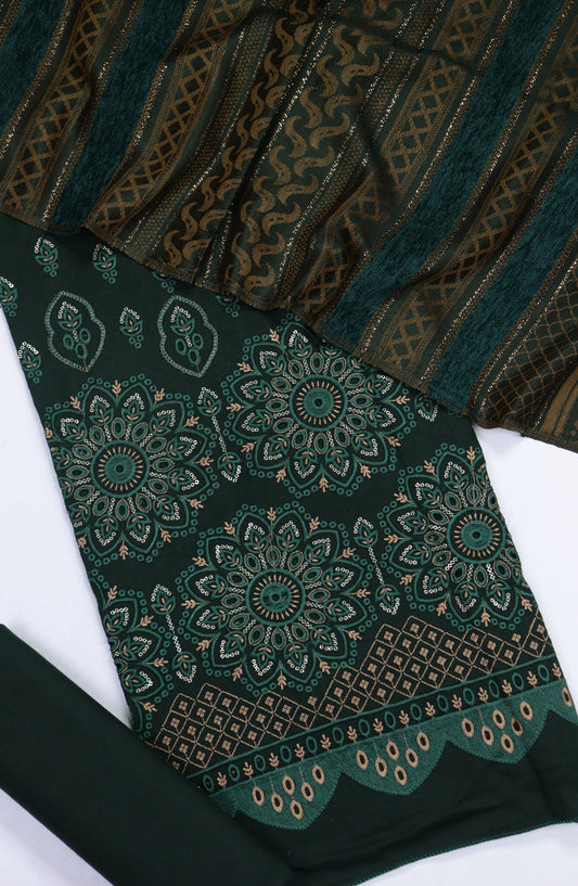 Amna Khadija Embroidered Dhanak Chikankari Unstitched 3 Piece Suit - Design-02 - AM25DHC - Green - Winter Collection