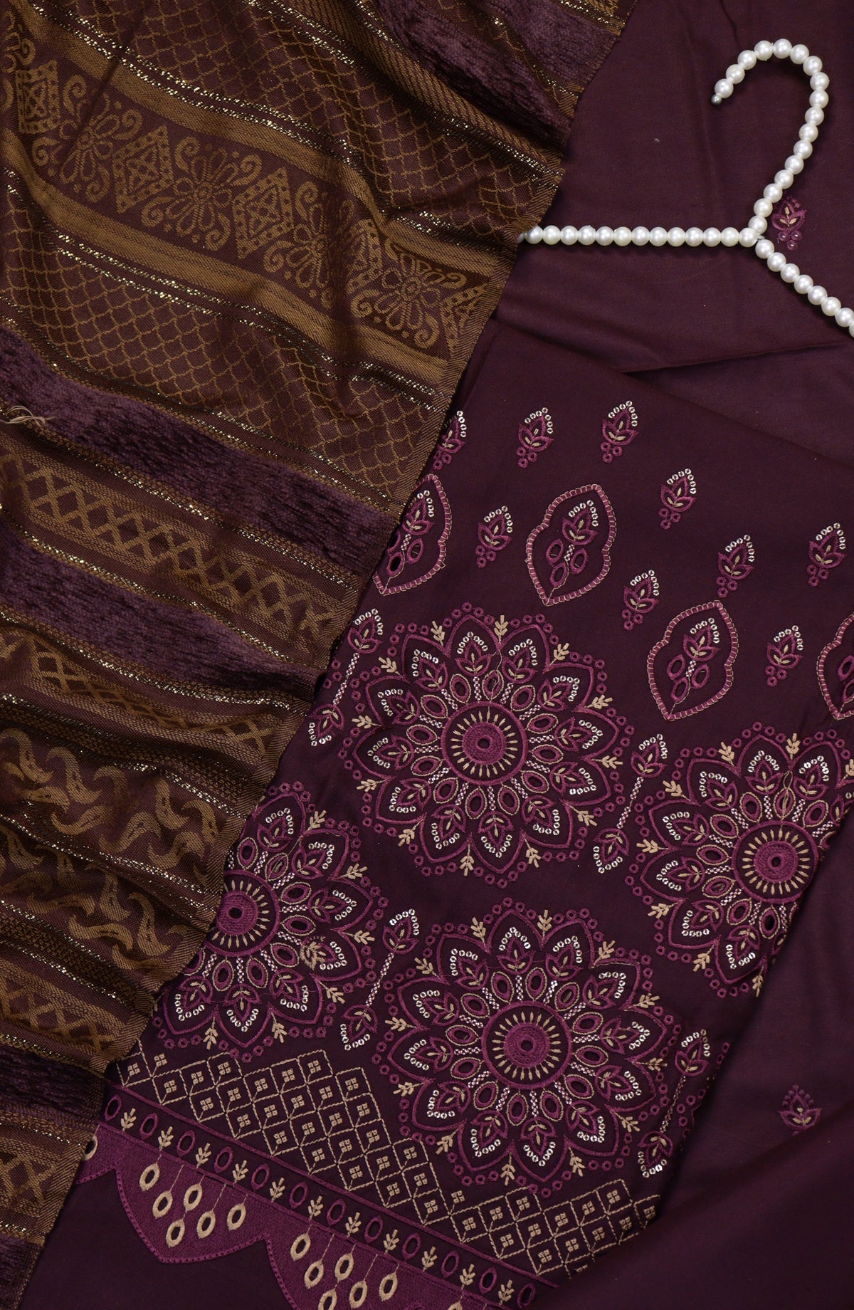 Amna Khadija Embroidered Dhanak Chikankari Unstitched 3 Piece Suit - Design-04 - AM25DHC - Purple - Winter Collection