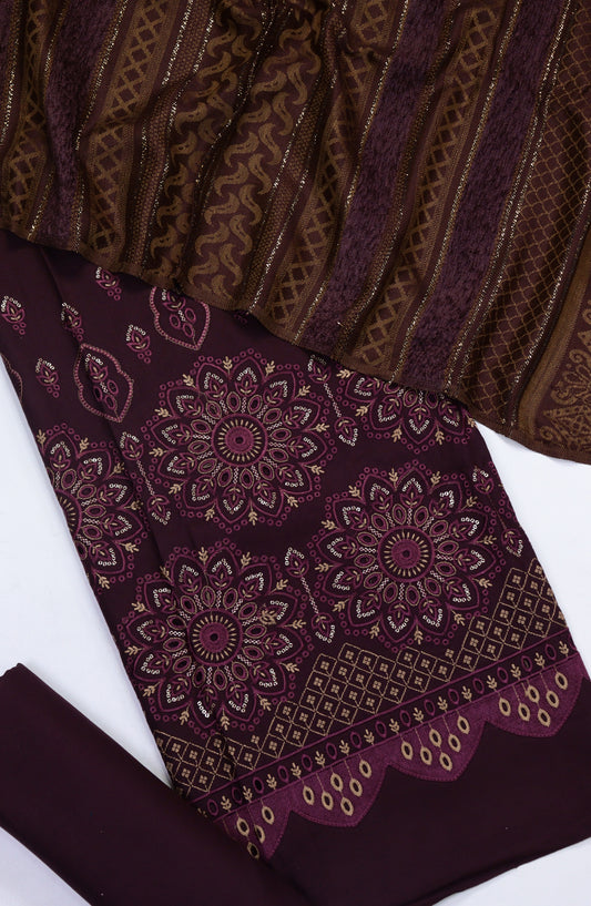 Amna Khadija Embroidered Dhanak Chikankari Unstitched 3 Piece Suit - Design-04 - AM25DHC - Purple - Winter Collection