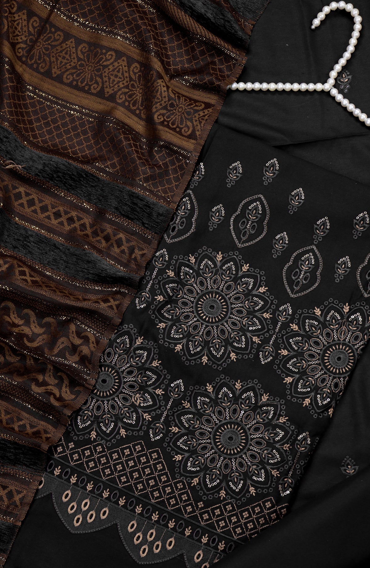 Amna Khadija Embroidered Dhanak Chikankari Unstitched 3 Piece Suit - Design-05 - AM25DHC - Black - Winter Collection