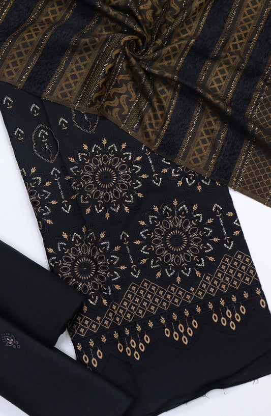 Amna Khadija Embroidered Dhanak Chikankari Unstitched 3 Piece Suit - Design-05 - AM25DHC - Black - Winter Collection