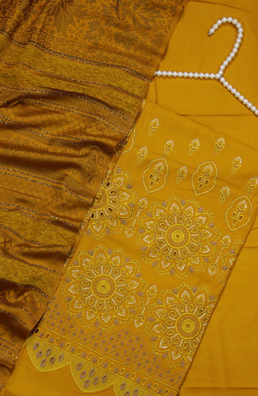 Amna Khadija Embroidered Dhanak Chikankari Unstitched 3 Piece Suit - Design-06 - AM25DHC - Mustard - Winter Collection