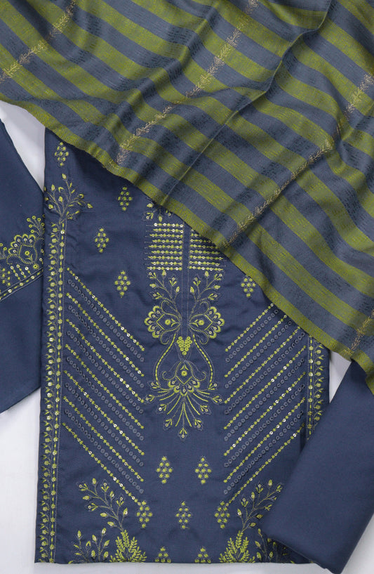 Amna Khadija Embroidered Dhanak Unstitched 3 Piece Suit - Design-01 - AM25DHC - Blue - Winter Collection