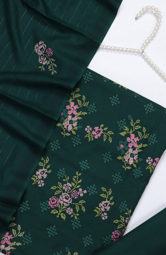 Amna Khadija Embroidered Dhanak Unstitched 3 Piece Suit - Design-01 - AM25TITC - Green - Winter Collection
