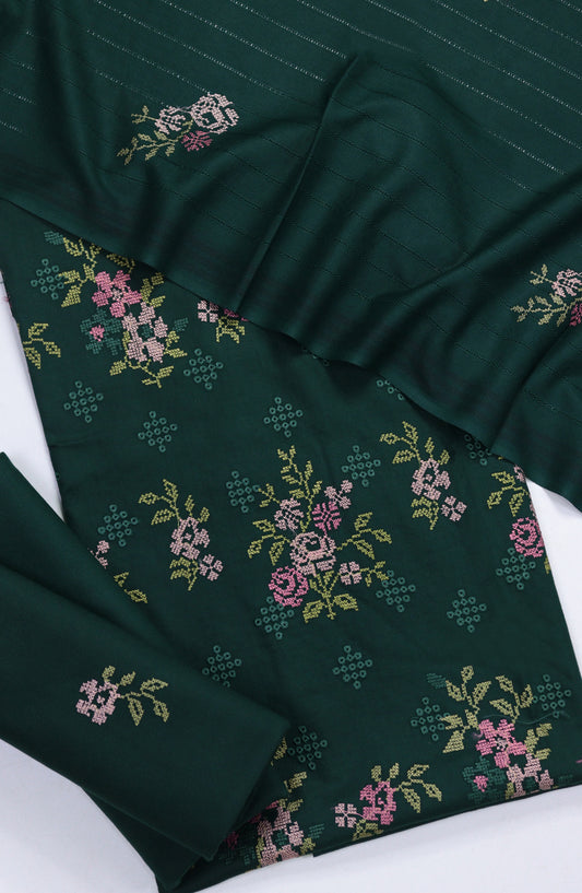 Amna Khadija Embroidered Dhanak Unstitched 3 Piece Suit - Design-01 - AM25TITC - Green - Winter Collection