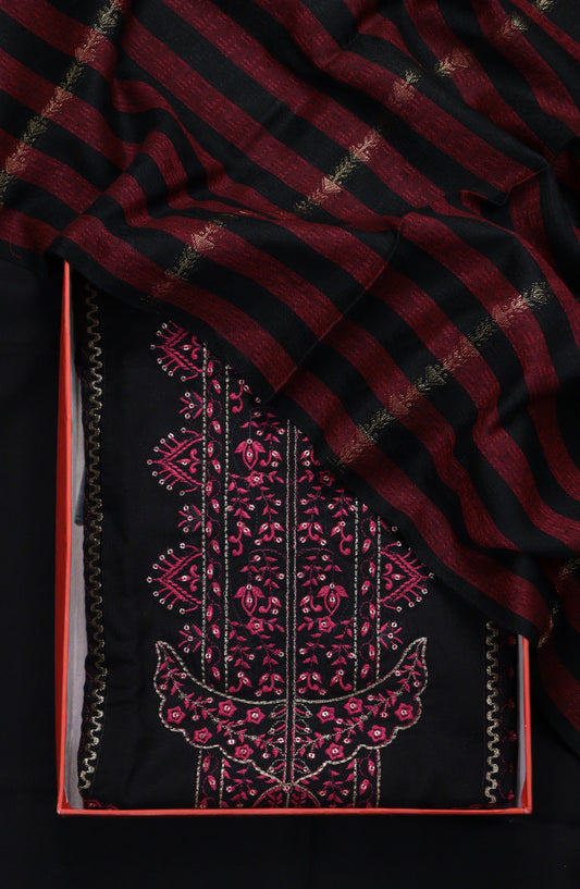Amna Khadija Embroidered Dhanak Unstitched 3 Piece Suit - Design-02 - AM25DHC - Black - Winter Collection
