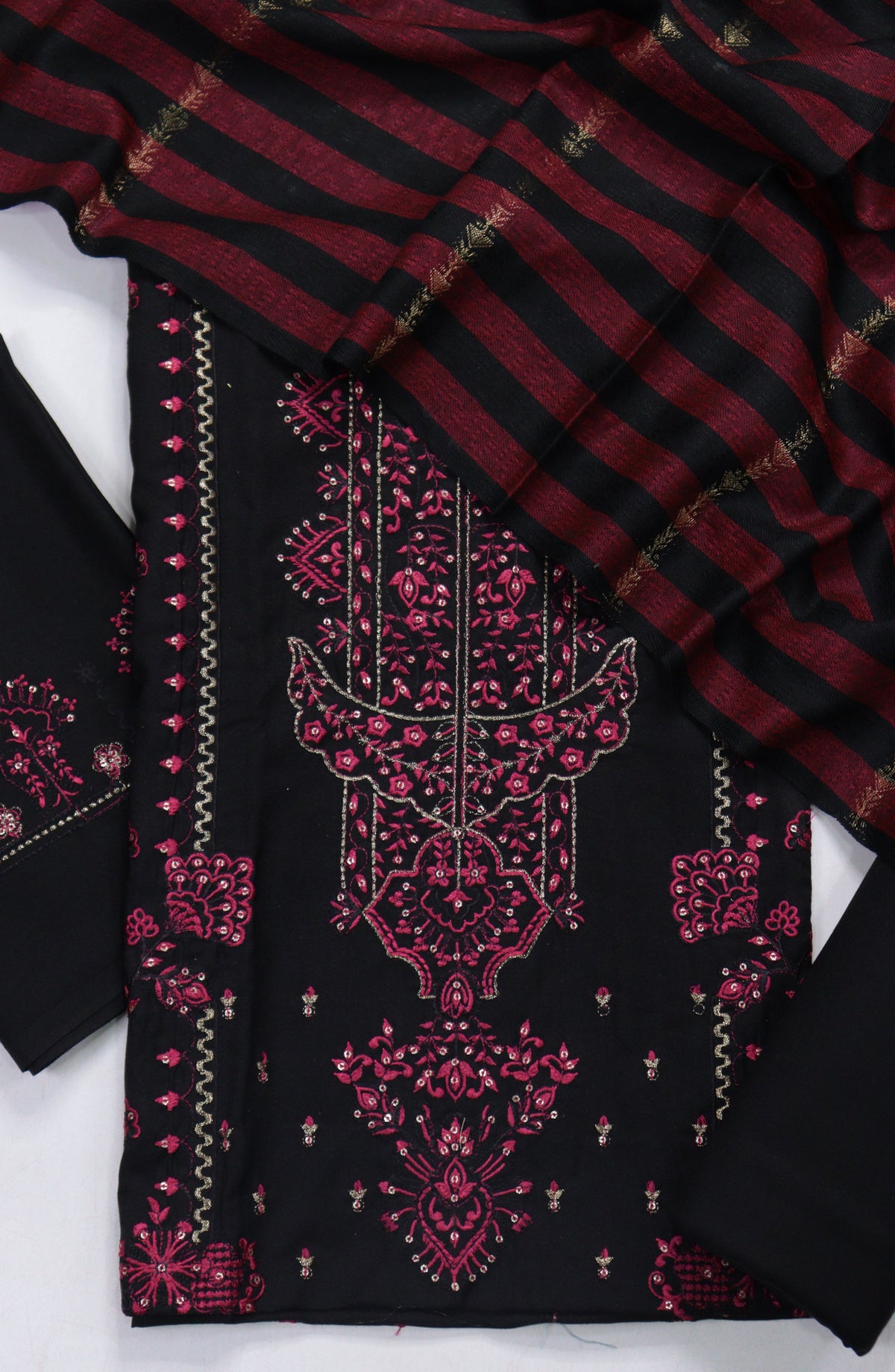 Amna Khadija Embroidered Dhanak Unstitched 3 Piece Suit - Design-02 - AM25DHC - Black - Winter Collection