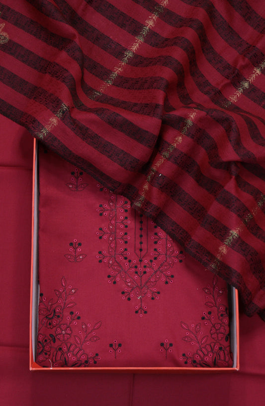 Amna Khadija Embroidered Dhanak Unstitched 3 Piece Suit - Design-03 - AM25DHC - Red - Winter Collection