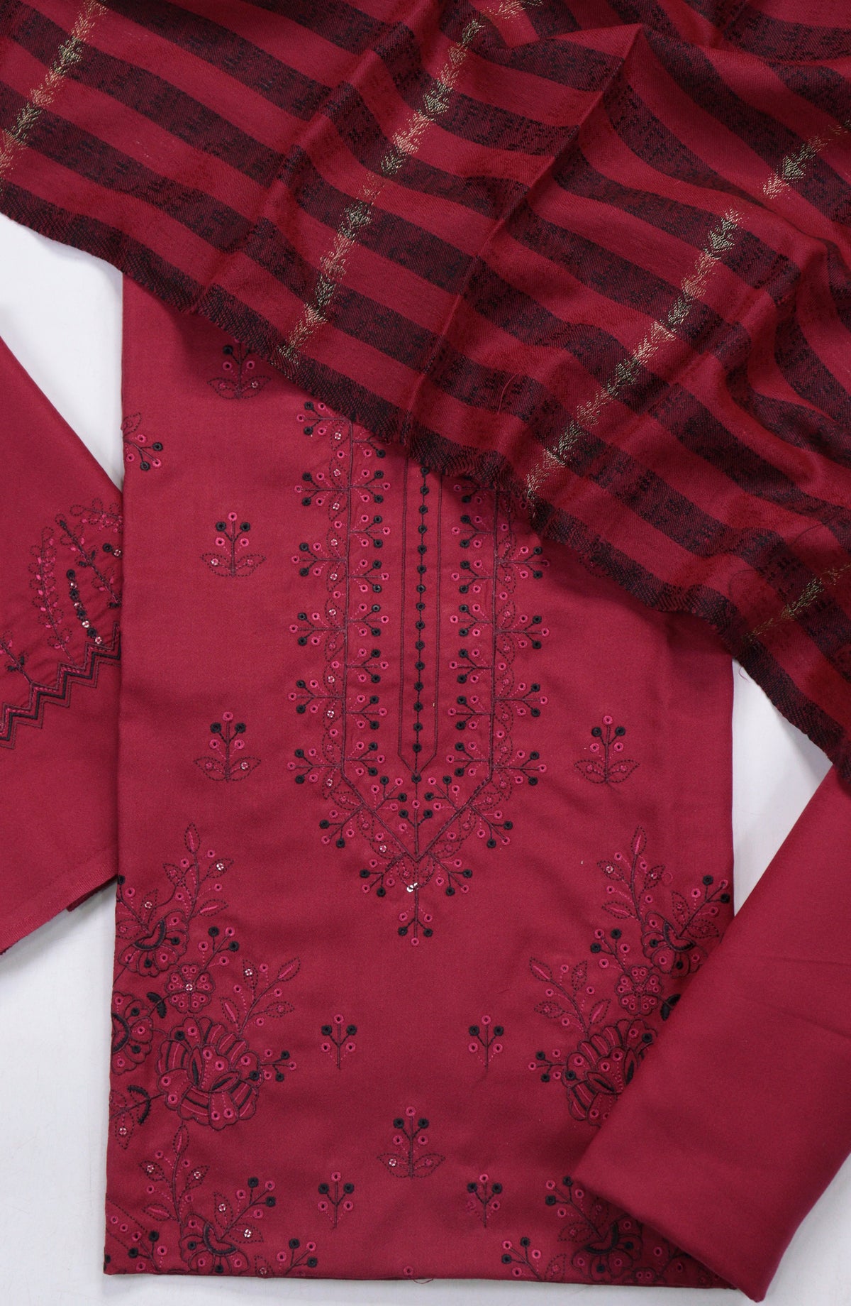 Amna Khadija Embroidered Dhanak Unstitched 3 Piece Suit - Design-03 - AM25DHC - Red - Winter Collection