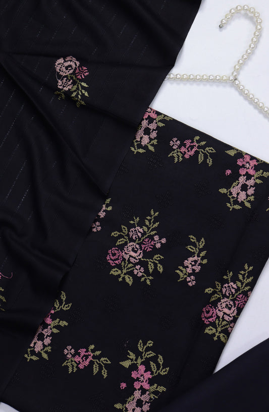 Amna Khadija Embroidered Dhanak Unstitched 3 Piece Suit - Design-03 - AM25TITC - Black - Winter Collection