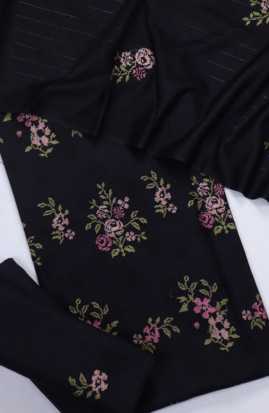 Amna Khadija Embroidered Dhanak Unstitched 3 Piece Suit - Design-03 - AM25TITC - Black - Winter Collection