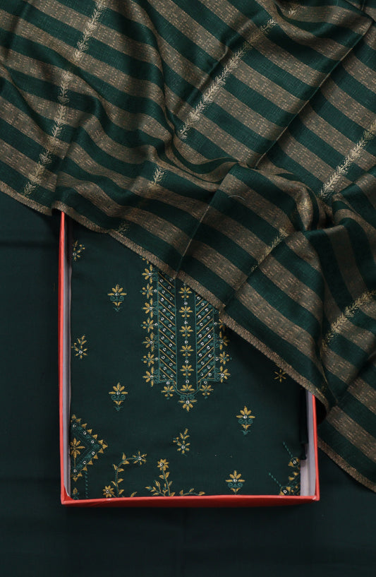 Amna Khadija Embroidered Dhanak Unstitched 3 Piece Suit - Design-04 - AM25DHC - Green - Winter Collection