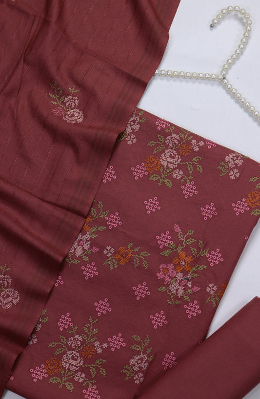 Amna Khadija Embroidered Dhanak Unstitched 3 Piece Suit - Design-04 - AM25TITC - Red - Winter Collection