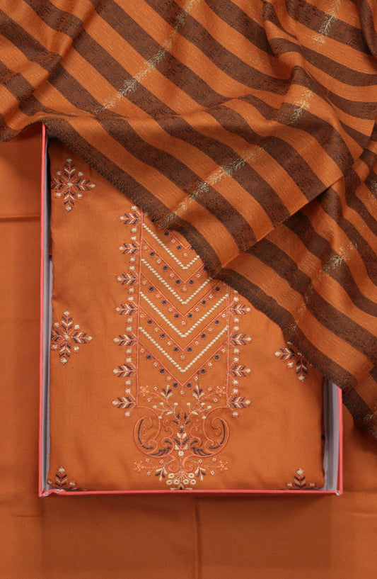 Amna Khadija Embroidered Dhanak Unstitched 3 Piece Suit - Design-05 - AM25DHC - Orange - Winter Collection