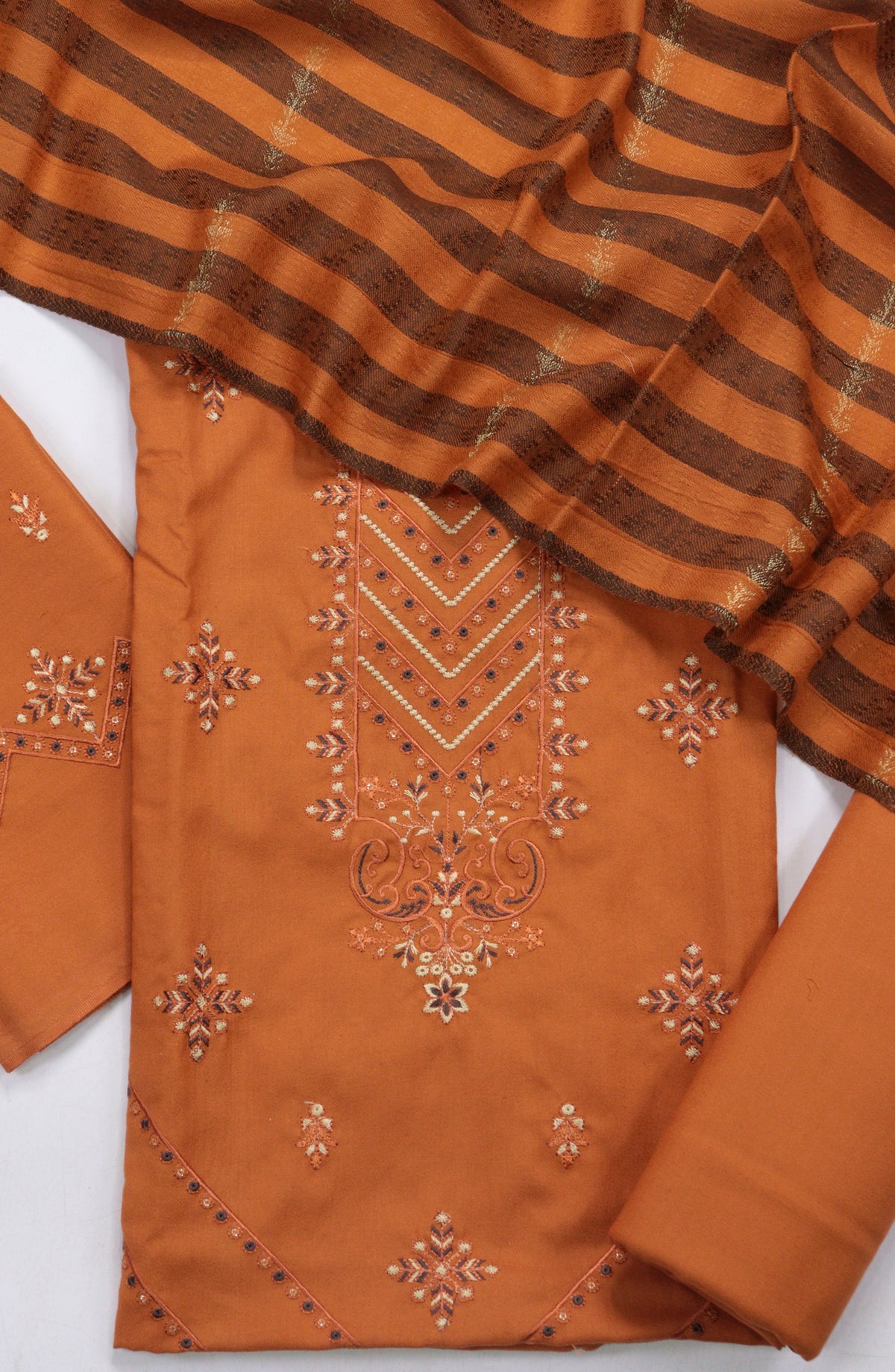 Amna Khadija Embroidered Dhanak Unstitched 3 Piece Suit - Design-05 - AM25DHC - Orange - Winter Collection