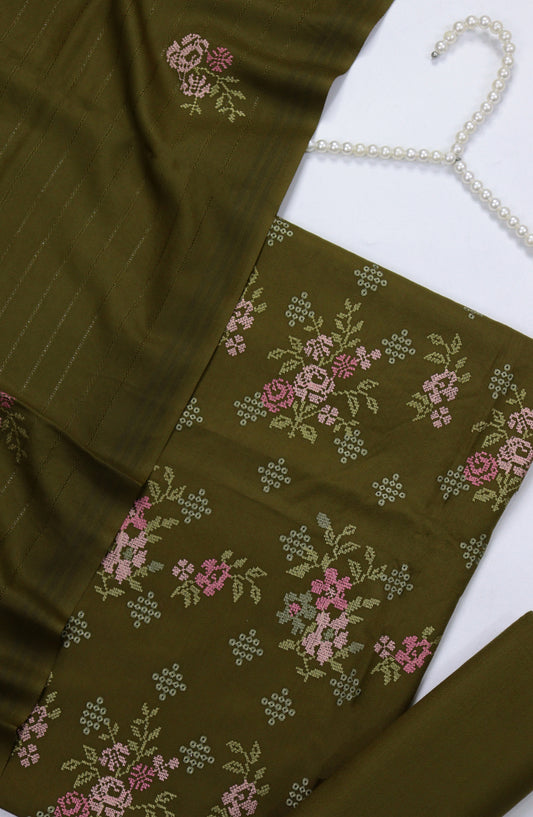Amna Khadija Embroidered Dhanak Unstitched 3 Piece Suit - Design-05 - AM25TITC - Green - Winter Collection