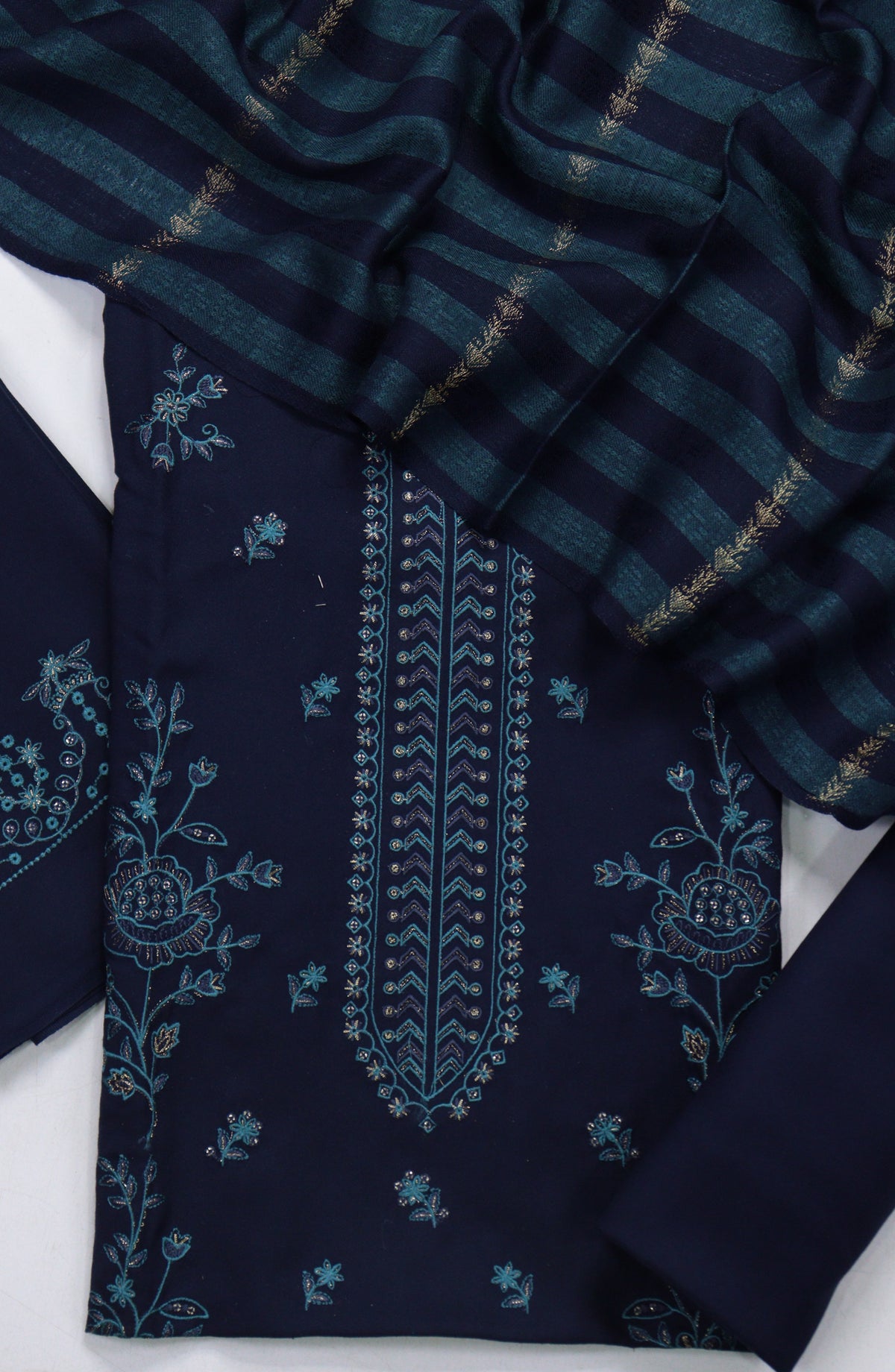 Amna Khadija Embroidered Dhanak Unstitched 3 Piece Suit - Design-06 - AM25DHC - Blue - Winter Collection