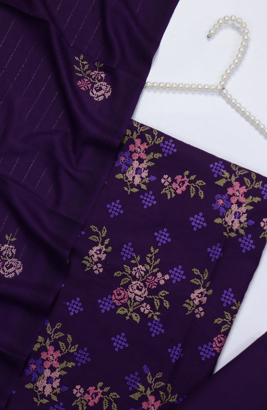 Amna Khadija Embroidered Dhanak Unstitched 3 Piece Suit - Design-06 - AM25TITC - Purple - Winter Collection