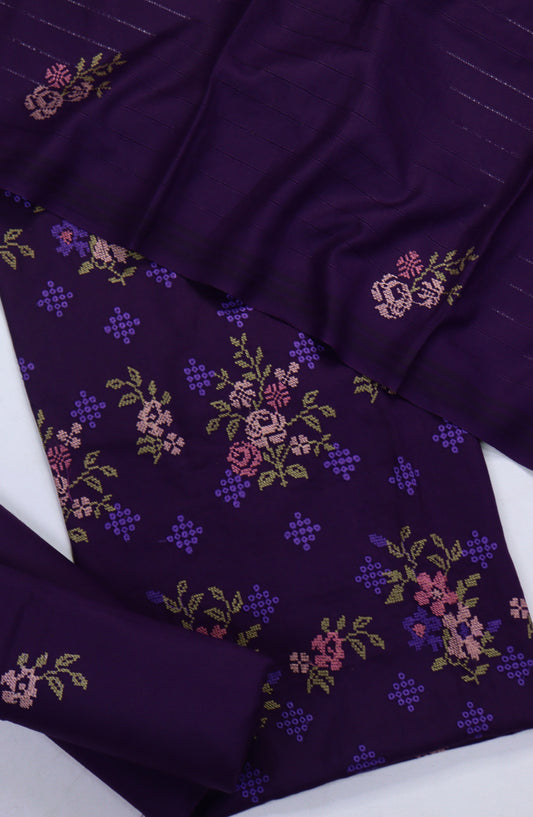 Amna Khadija Embroidered Dhanak Unstitched 3 Piece Suit - Design-06 - AM25TITC - Purple - Winter Collection