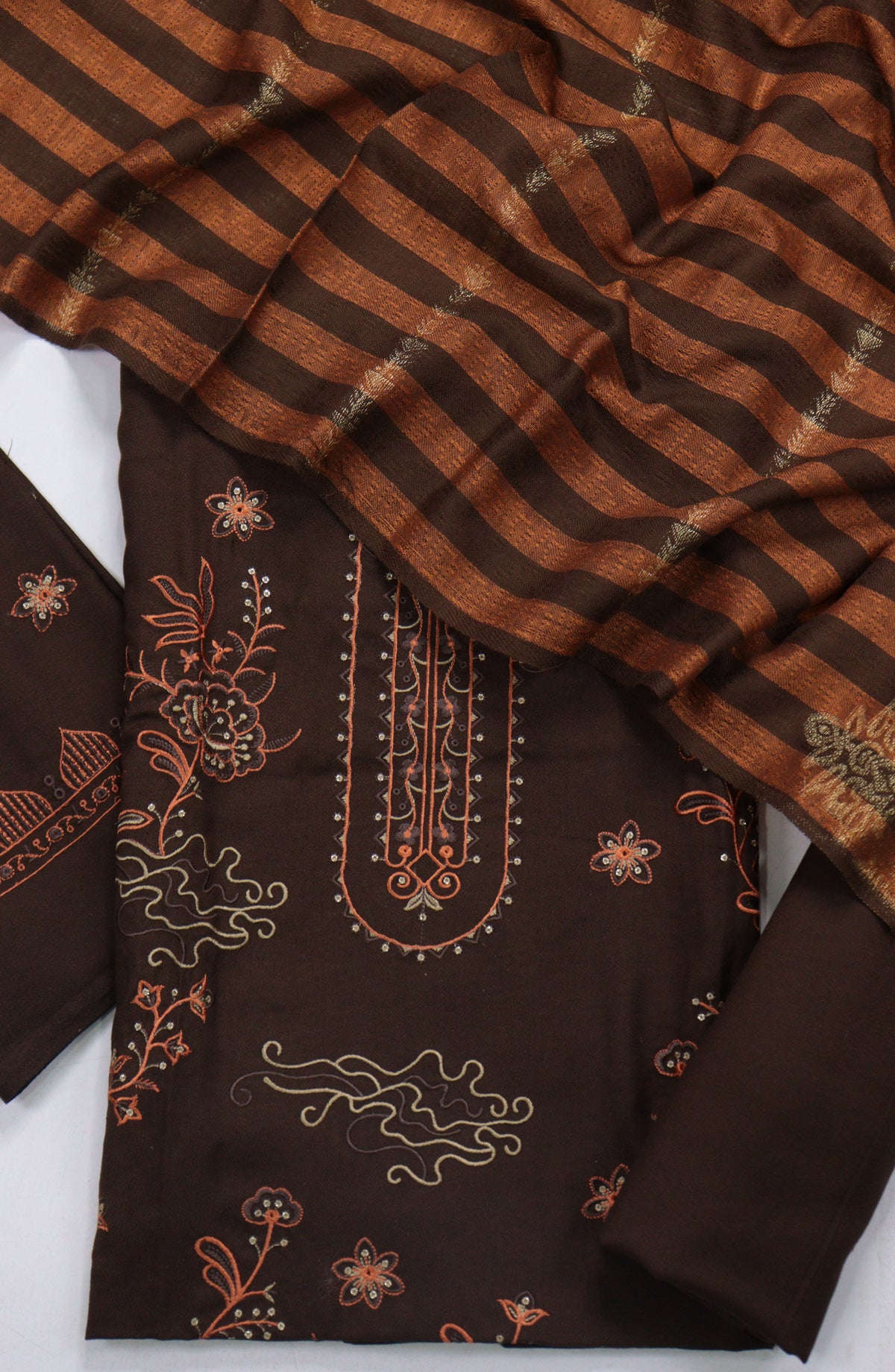 Amna Khadija Embroidered Dhanak Unstitched 3 Piece Suit - Design-07 - AM25DHC - Brown - Winter Collection