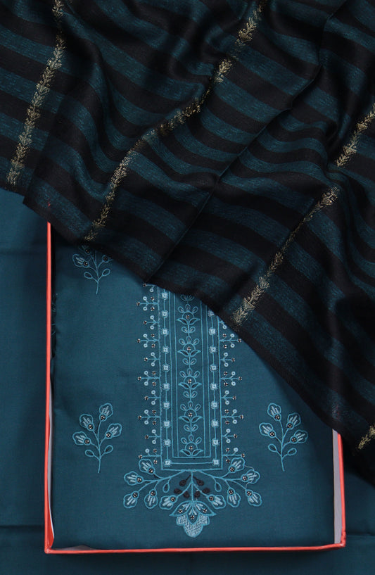 Amna Khadija Embroidered Dhanak Unstitched 3 Piece Suit - Design-08 - AM25DHC - Blue - Winter Collection
