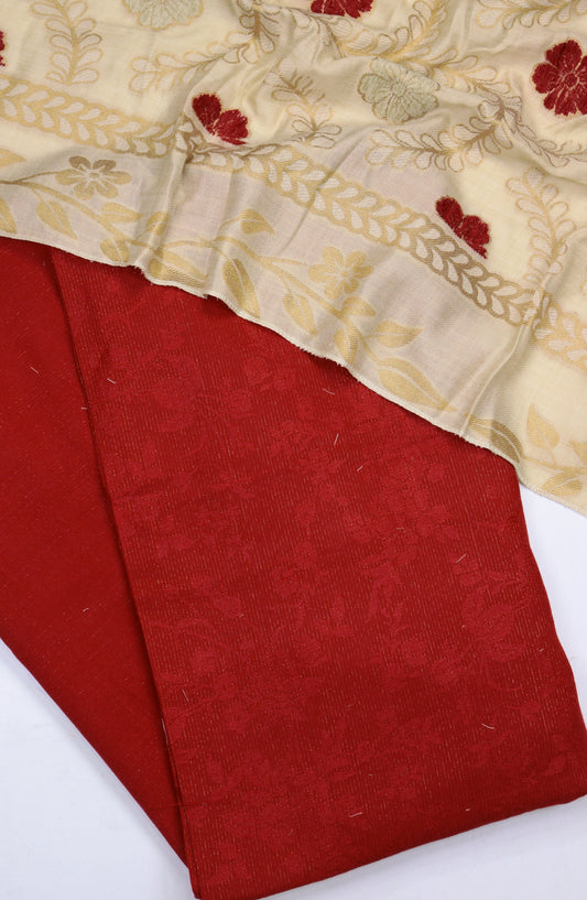 Amna Khadija Embroidered Leather Broshia Unstitched 3 Piece Suit - Design-01 - AM25LTH - Red - Winter Collection