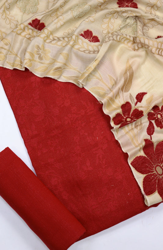 Amna Khadija Embroidered Leather Broshia Unstitched 3 Piece Suit - Design-01 - AM25LTH - Red - Winter Collection