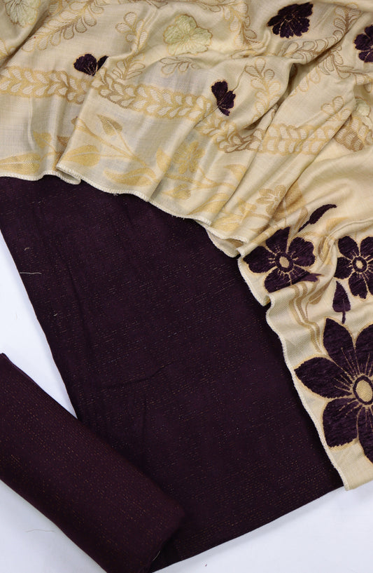 Amna Khadija Embroidered Leather Broshia Unstitched 3 Piece Suit - Design-02 - AM25LTH - Purple - Winter Collection