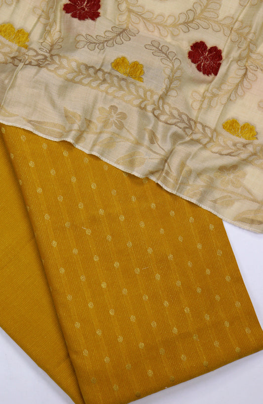 Amna Khadija Embroidered Leather Broshia Unstitched 3 Piece Suit - Design-03 - AM25LTH - Mustard - Winter Collection