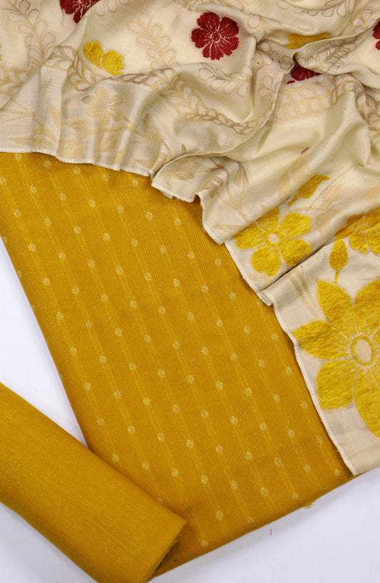 Amna Khadija Embroidered Leather Broshia Unstitched 3 Piece Suit - Design-03 - AM25LTH - Mustard - Winter Collection