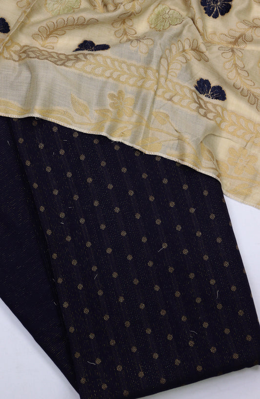 Amna Khadija Embroidered Leather Broshia Unstitched 3 Piece Suit - Design-04 - AM25LTH - Blue - Winter Collection