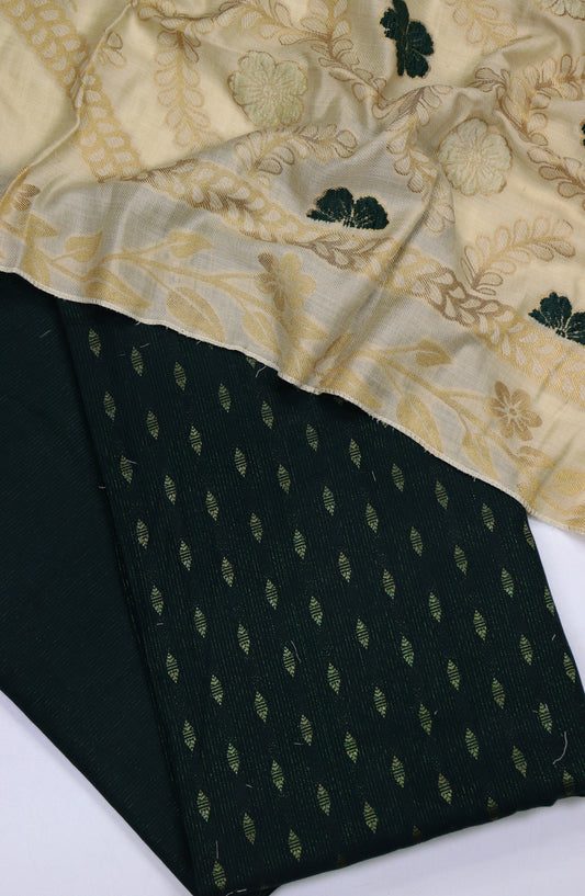 Amna Khadija Embroidered Leather Broshia Unstitched 3 Piece Suit - Design-05 - AM25LTH - Green - Winter Collection