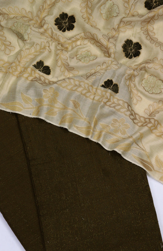 Amna Khadija Embroidered Leather Broshia Unstitched 3 Piece Suit - Design-06 - AM25LTH - Olive Green - Winter Collection