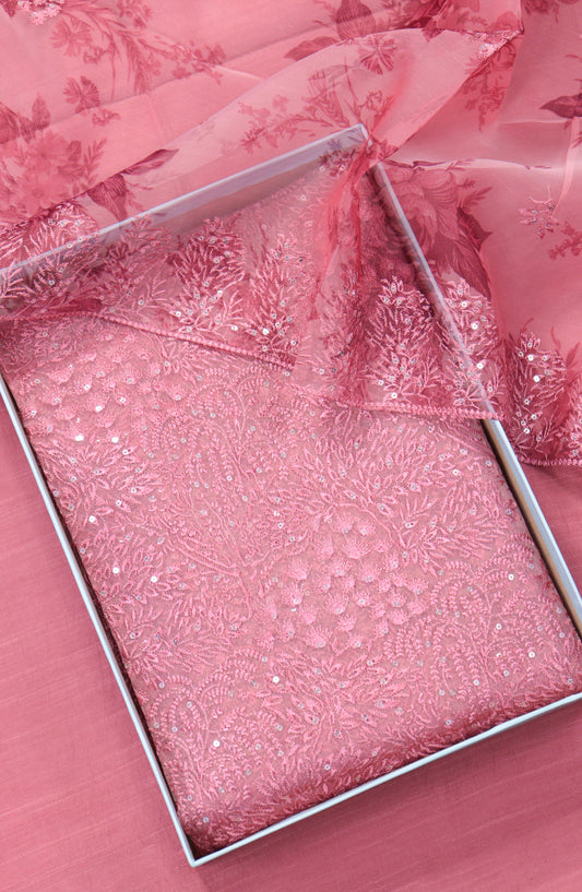 Amna Khadija Embroidered Organza Unstitched 3 Piece Suit - Design-02 - AM25LORG - Pink - Formal Collection