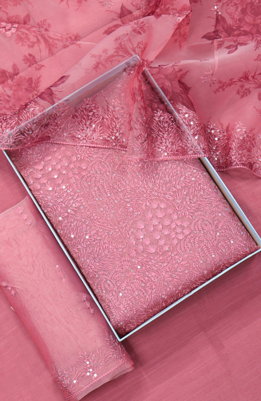 Amna Khadija Embroidered Organza Unstitched 3 Piece Suit - Design-02 - AM25LORG - Pink - Formal Collection