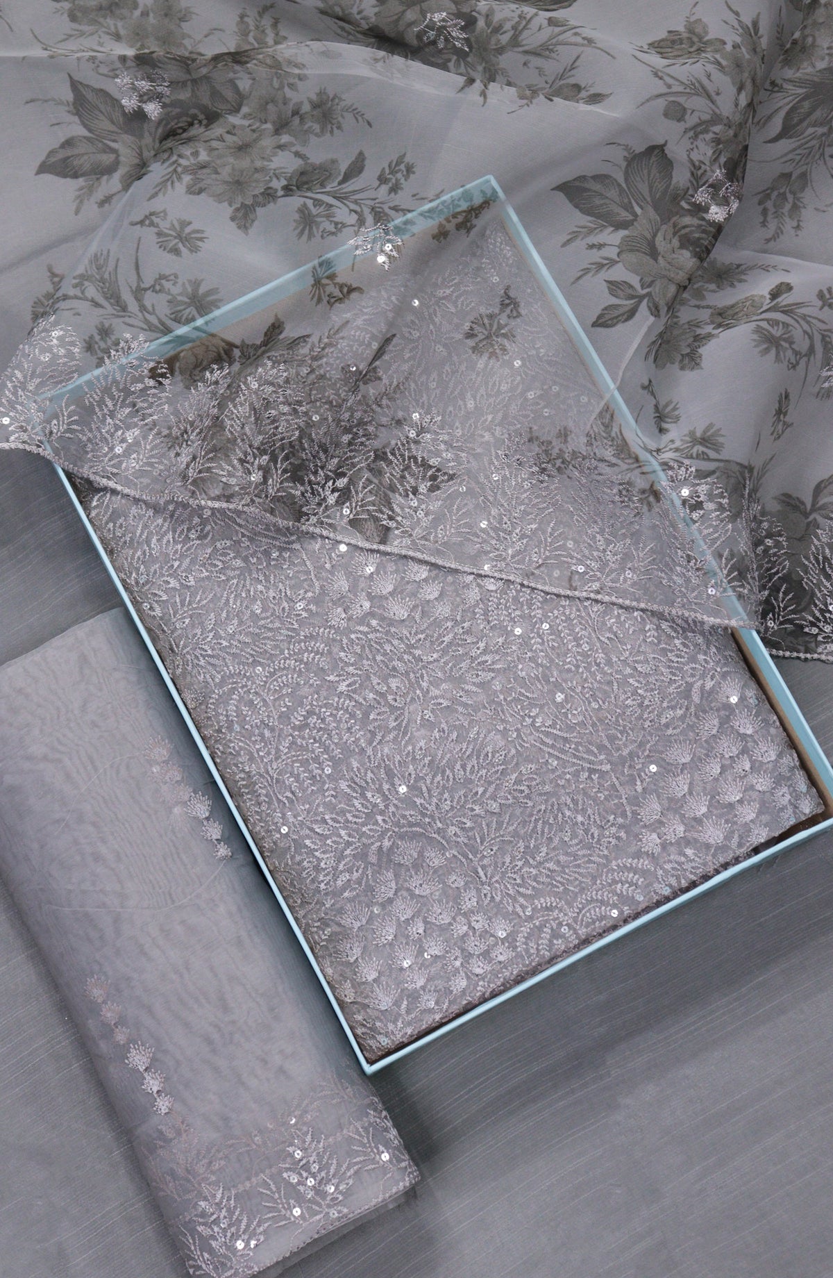 Amna Khadija Embroidered Organza Unstitched 3 Piece Suit - Design-03 - AM25LORG - Grey - Formal Collection